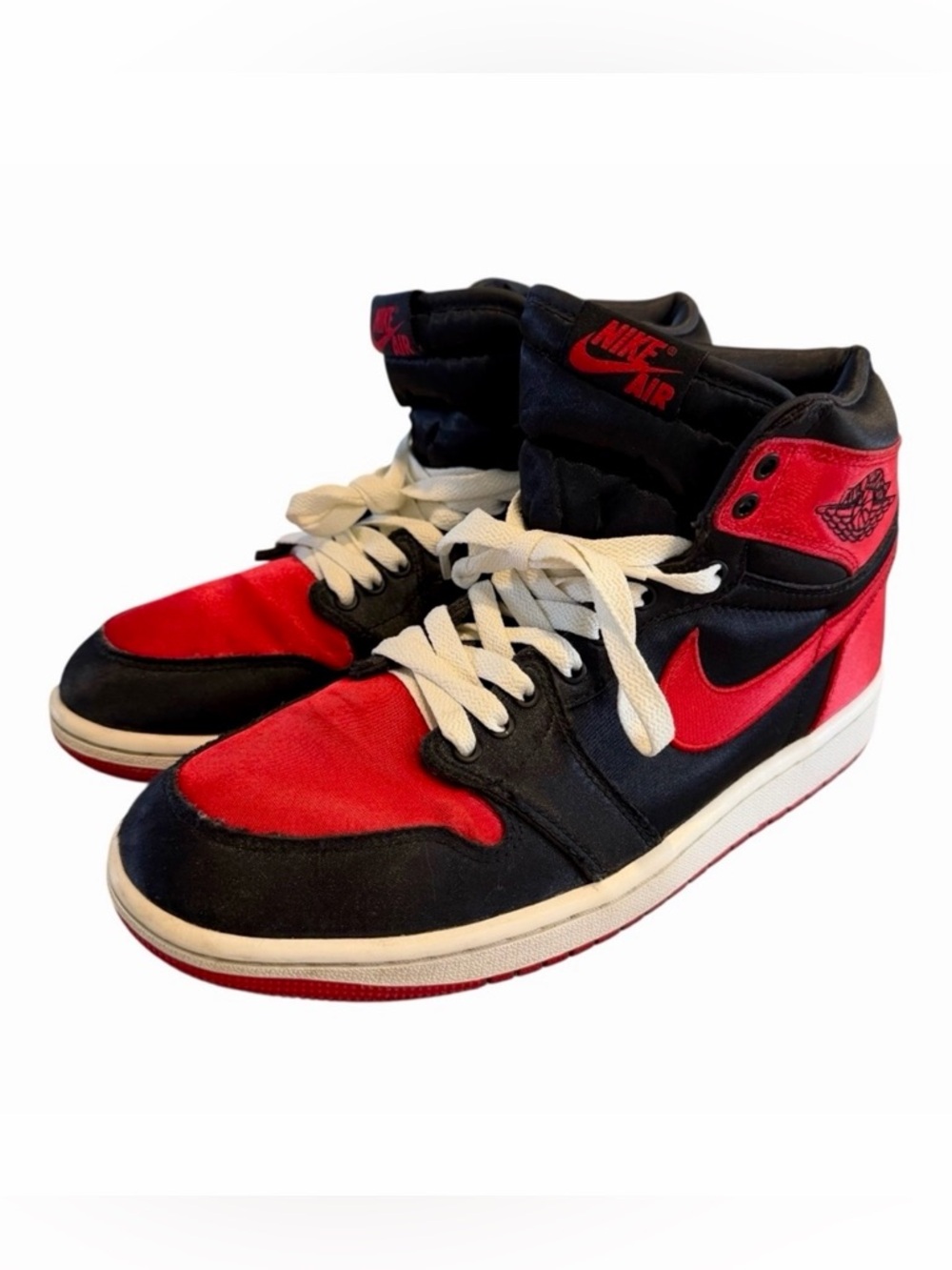 Nike Air Jordan 1 High Satin Black Gym Red Womens Size 9 FD4810-061 Sneakers